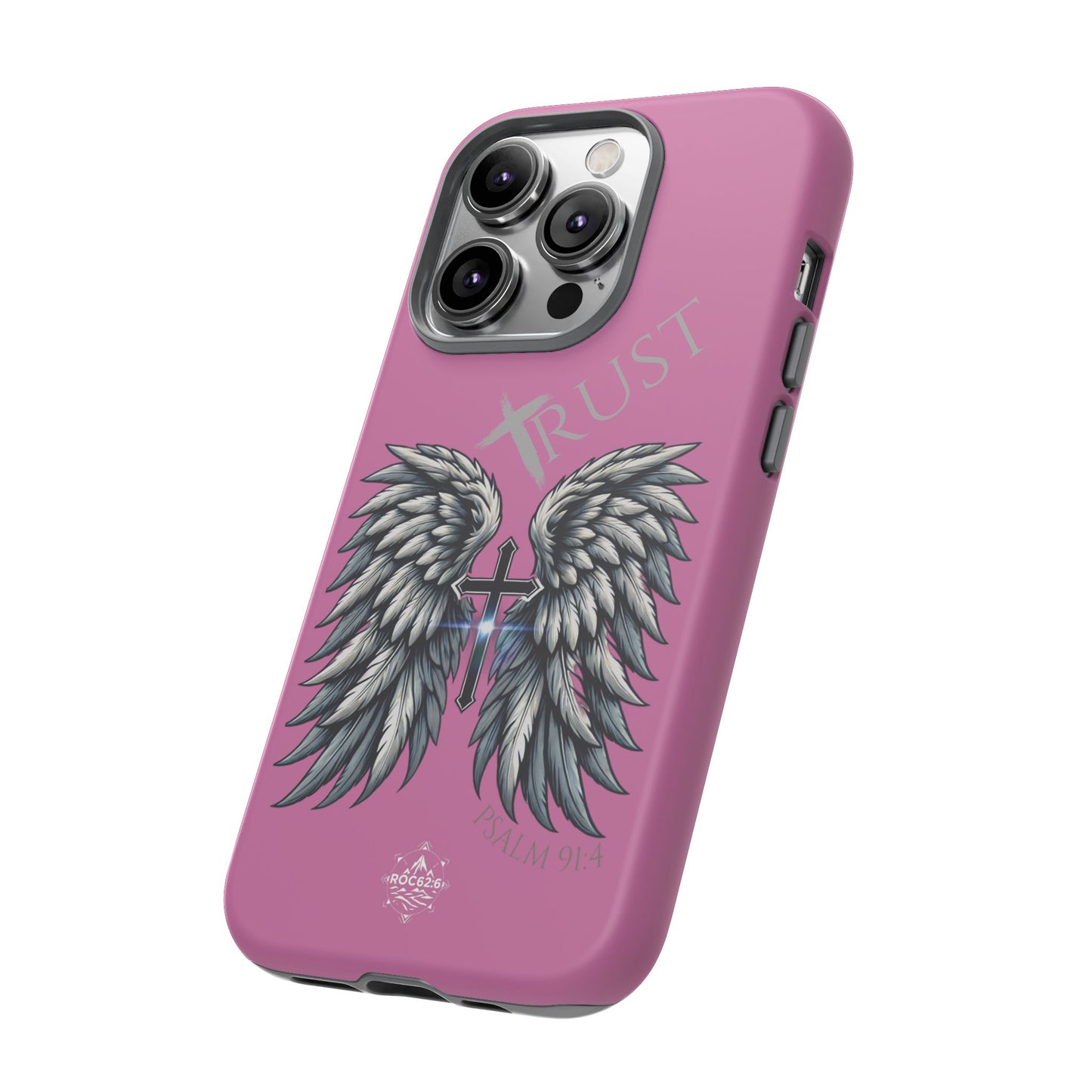 Wings Series Pink Phone Case - Trust, Psalm 91:4 Design, Inspirational Gift, Christian Accessories, Spiritual Protection, Encouragement