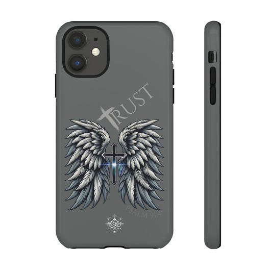 Wings Series Dark Grey Phone Case - Trust, Psalm 91:4 Design, Inspirational Gift, Christian Accessories, Spiritual Protection, Encouragement
