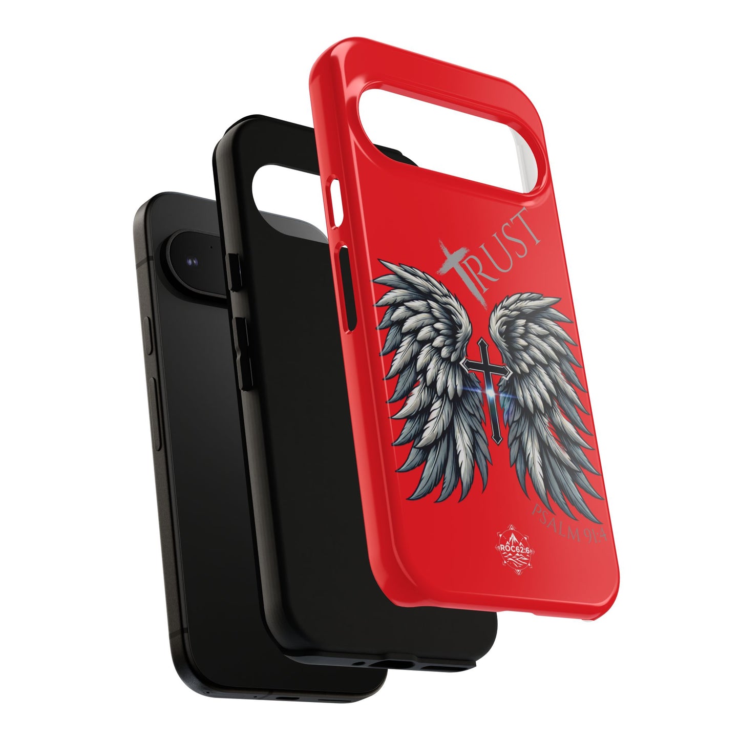 Wings Series Red Phone Case - Trust, Psalm 91:4 Design, Inspirational Gift, Christian Accessories, Spiritual Protection, Encouragement