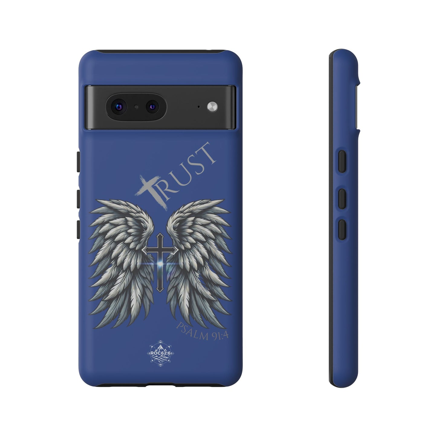 Wings Series Blue Phone Case - Trust, Psalm 91:4 Design, Inspirational Gift, Christian Accessories, Spiritual Protection, Encouragement