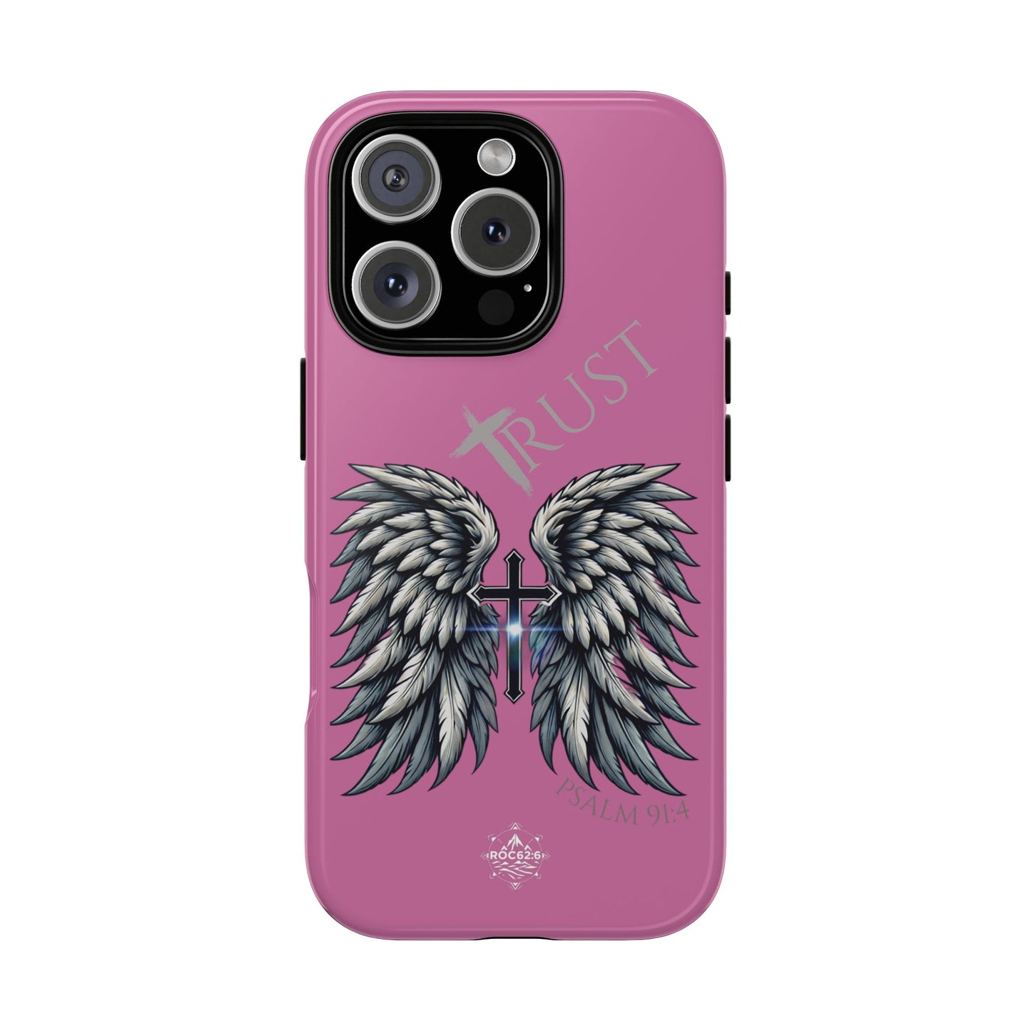 Wings Series Pink Phone Case - Trust, Psalm 91:4 Design, Inspirational Gift, Christian Accessories, Spiritual Protection, Encouragement