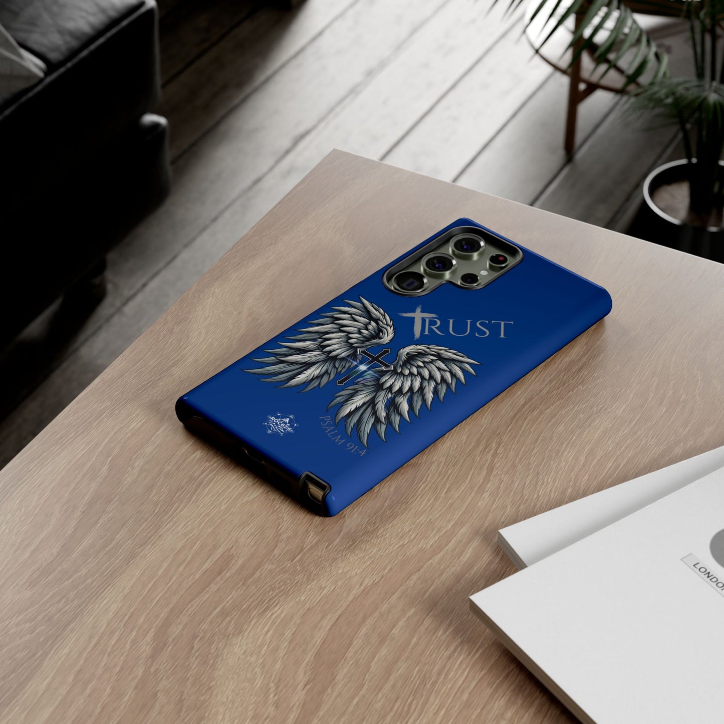 Wings Series Blue Phone Case - Trust, Psalm 91:4 Design, Inspirational Gift, Christian Accessories, Spiritual Protection, Encouragement