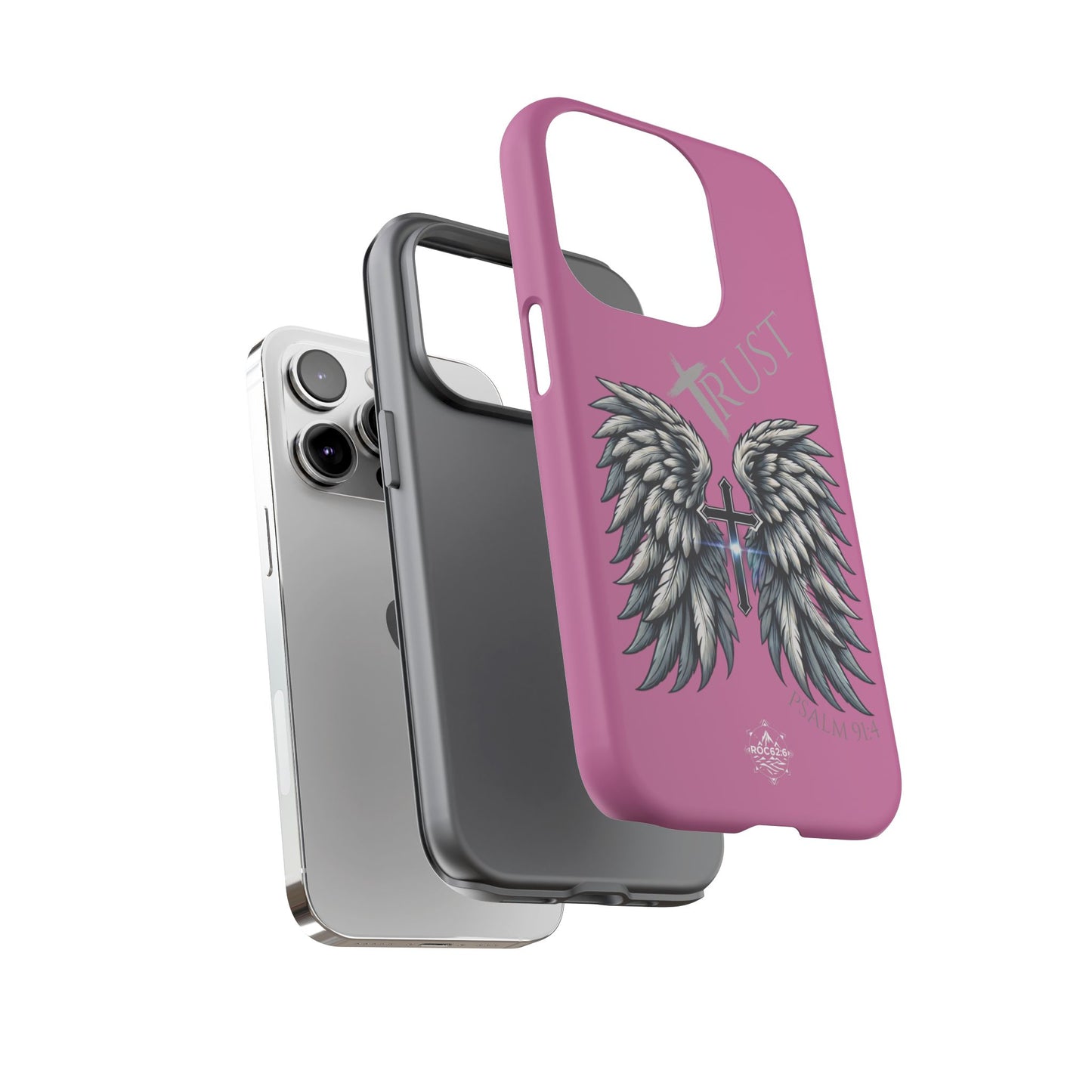Wings Series Pink Phone Case - Trust, Psalm 91:4 Design, Inspirational Gift, Christian Accessories, Spiritual Protection, Encouragement