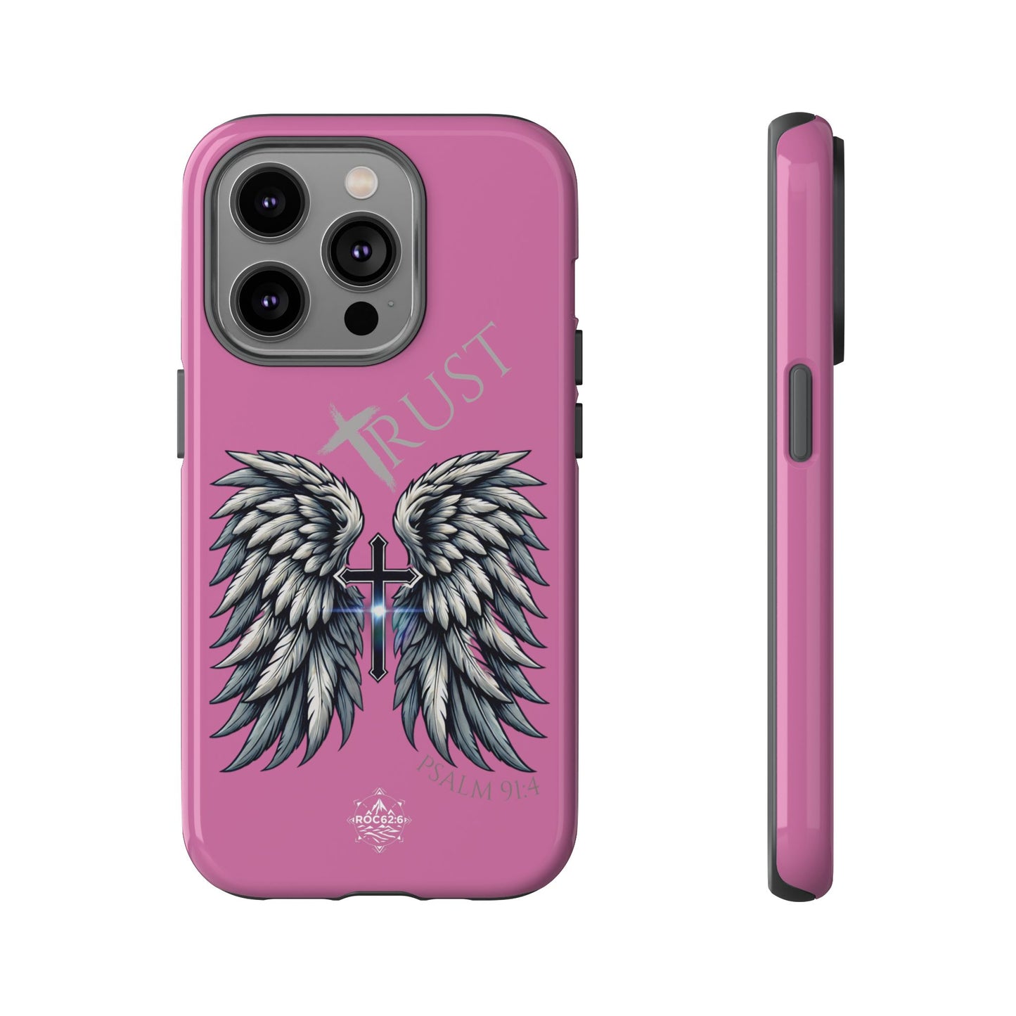 Wings Series Pink Phone Case - Trust, Psalm 91:4 Design, Inspirational Gift, Christian Accessories, Spiritual Protection, Encouragement