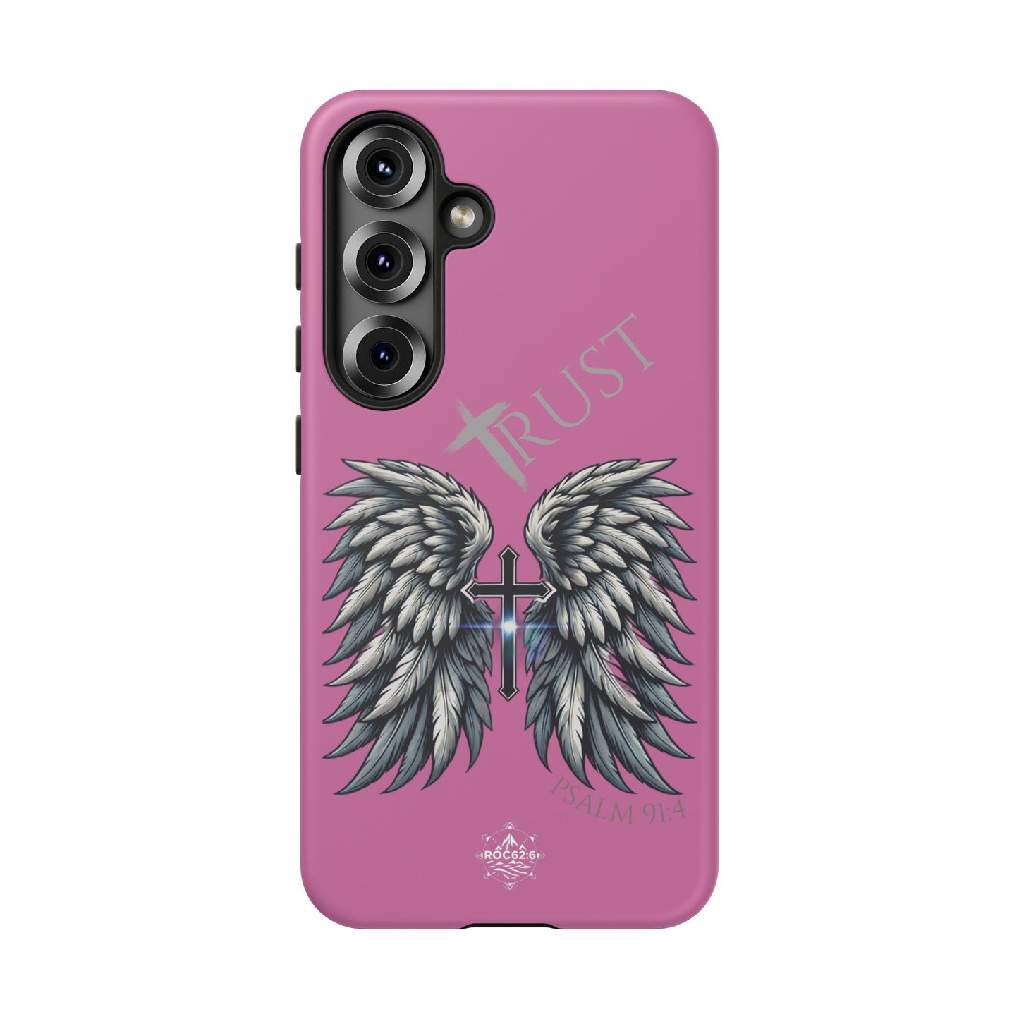 Wings Series Pink Phone Case - Trust, Psalm 91:4 Design, Inspirational Gift, Christian Accessories, Spiritual Protection, Encouragement