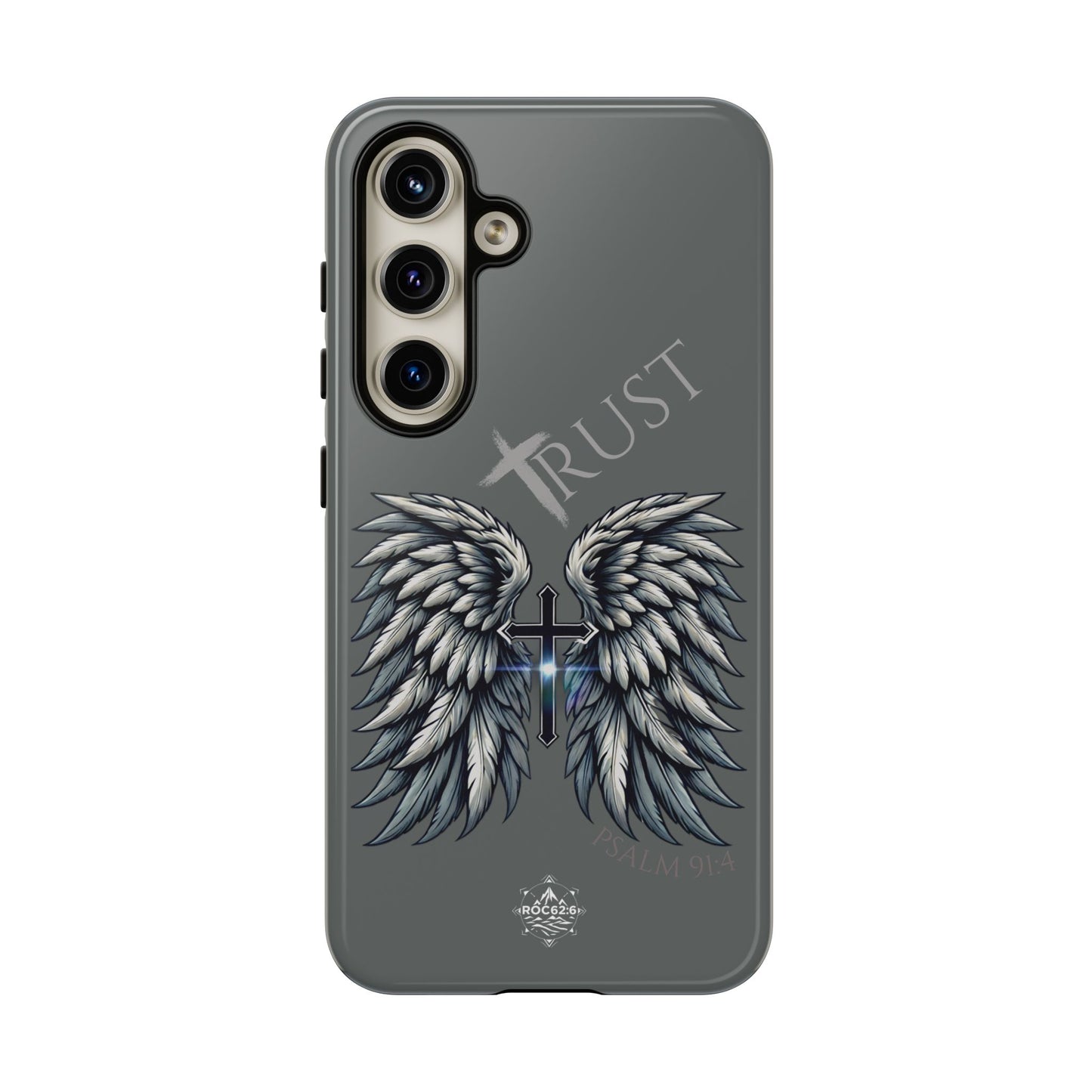 Wings Series Dark Grey Phone Case - Trust, Psalm 91:4 Design, Inspirational Gift, Christian Accessories, Spiritual Protection, Encouragement