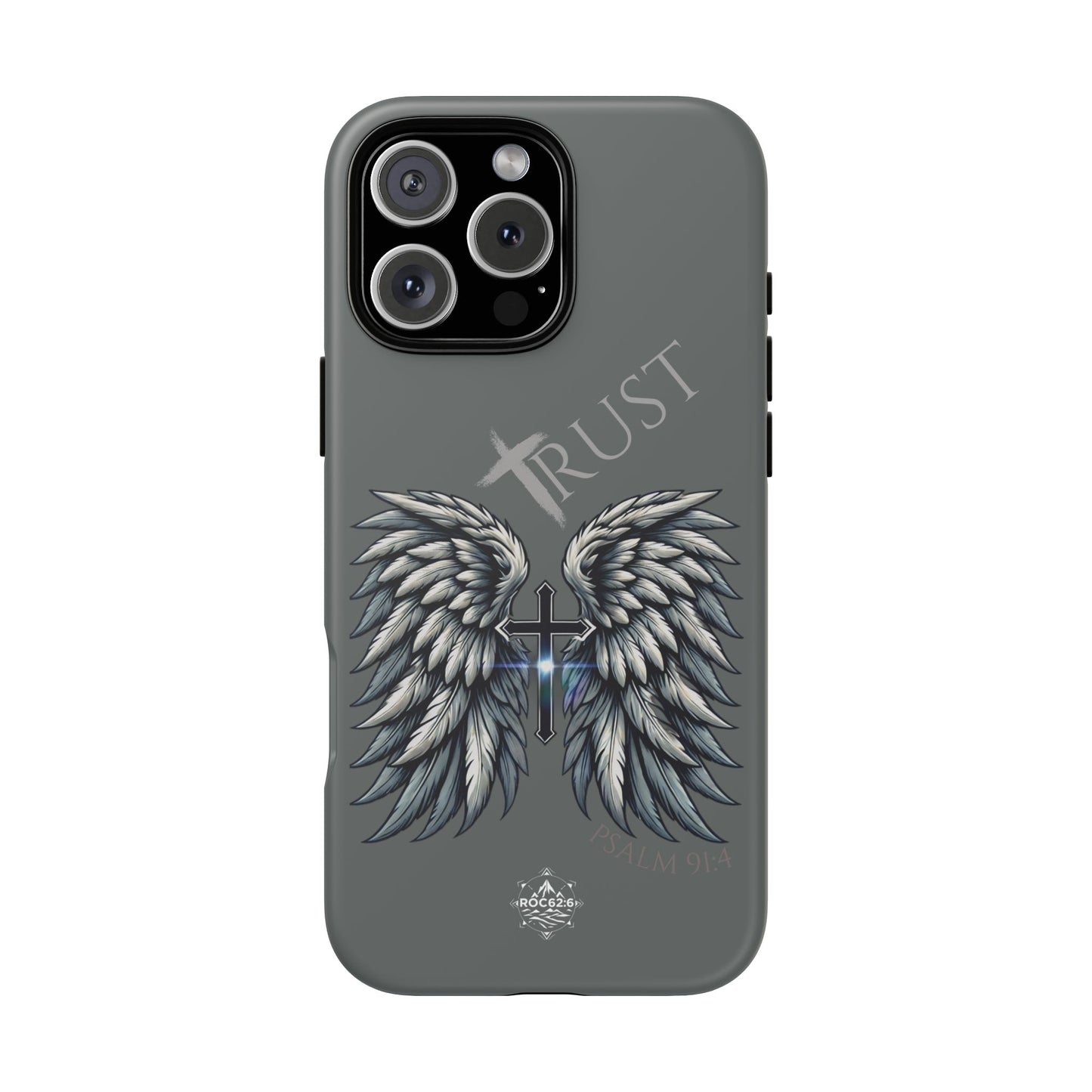 Wings Series Dark Grey Phone Case - Trust, Psalm 91:4 Design, Inspirational Gift, Christian Accessories, Spiritual Protection, Encouragement