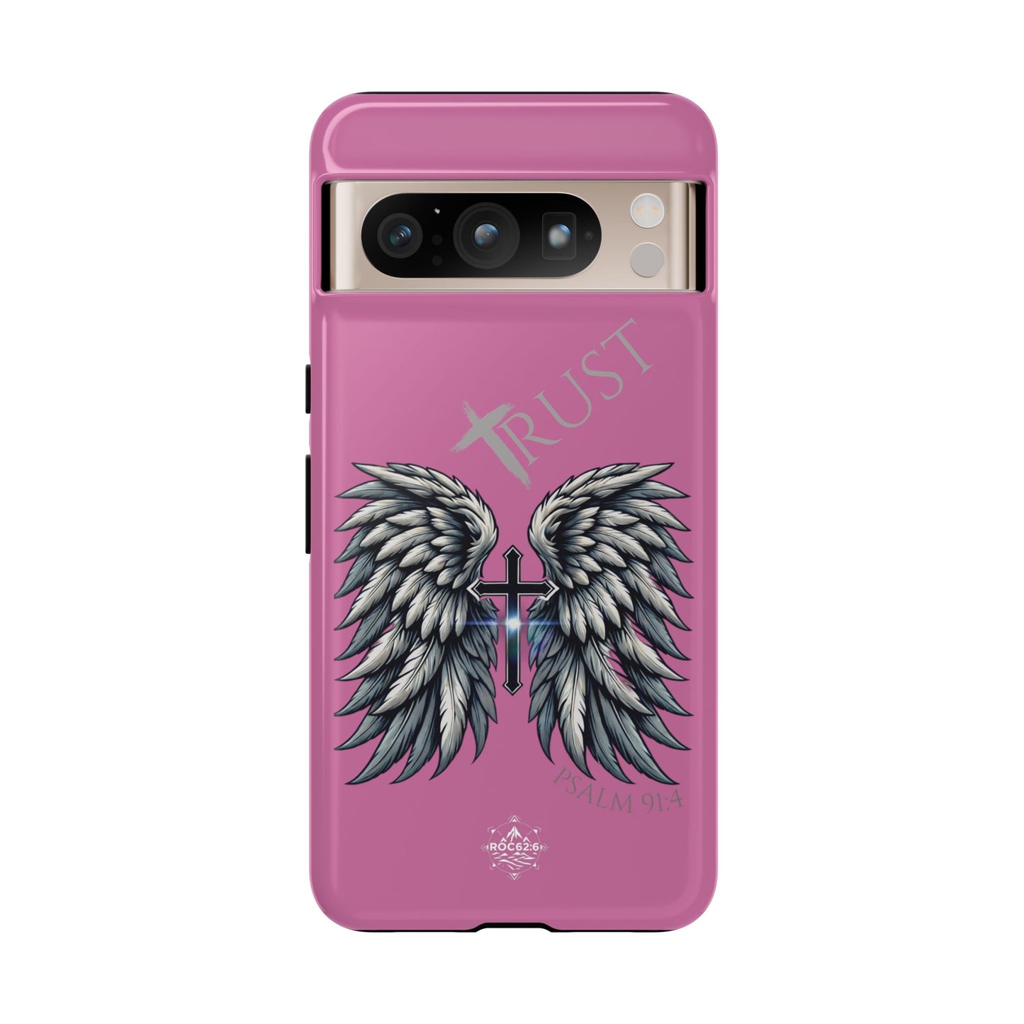 Wings Series Pink Phone Case - Trust, Psalm 91:4 Design, Inspirational Gift, Christian Accessories, Spiritual Protection, Encouragement