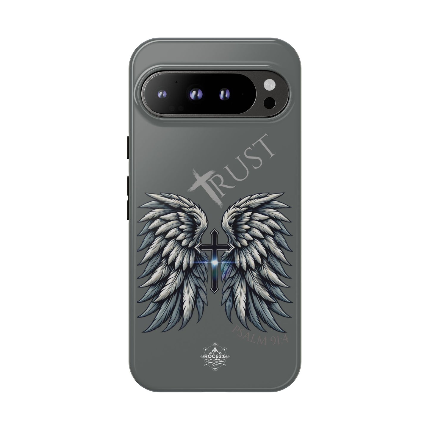 Wings Series Dark Grey Phone Case - Trust, Psalm 91:4 Design, Inspirational Gift, Christian Accessories, Spiritual Protection, Encouragement