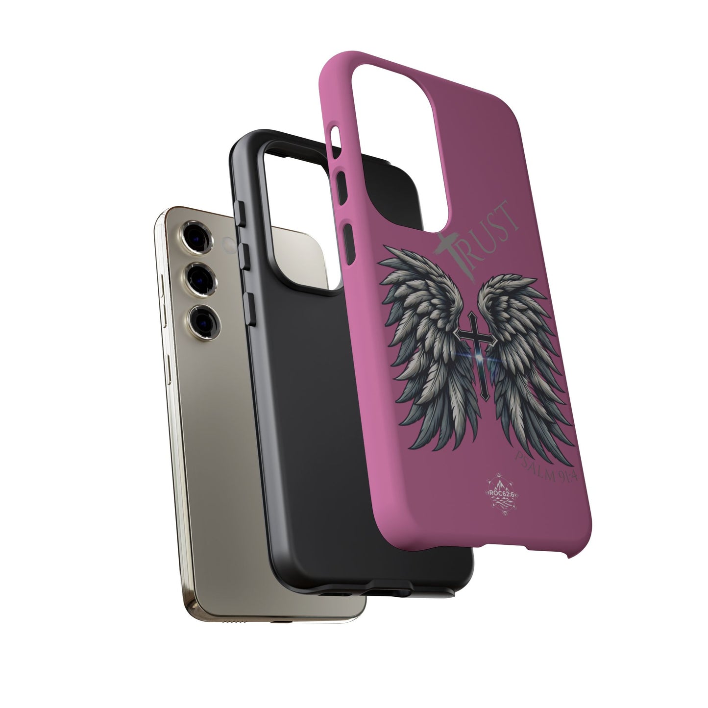 Wings Series Pink Phone Case - Trust, Psalm 91:4 Design, Inspirational Gift, Christian Accessories, Spiritual Protection, Encouragement