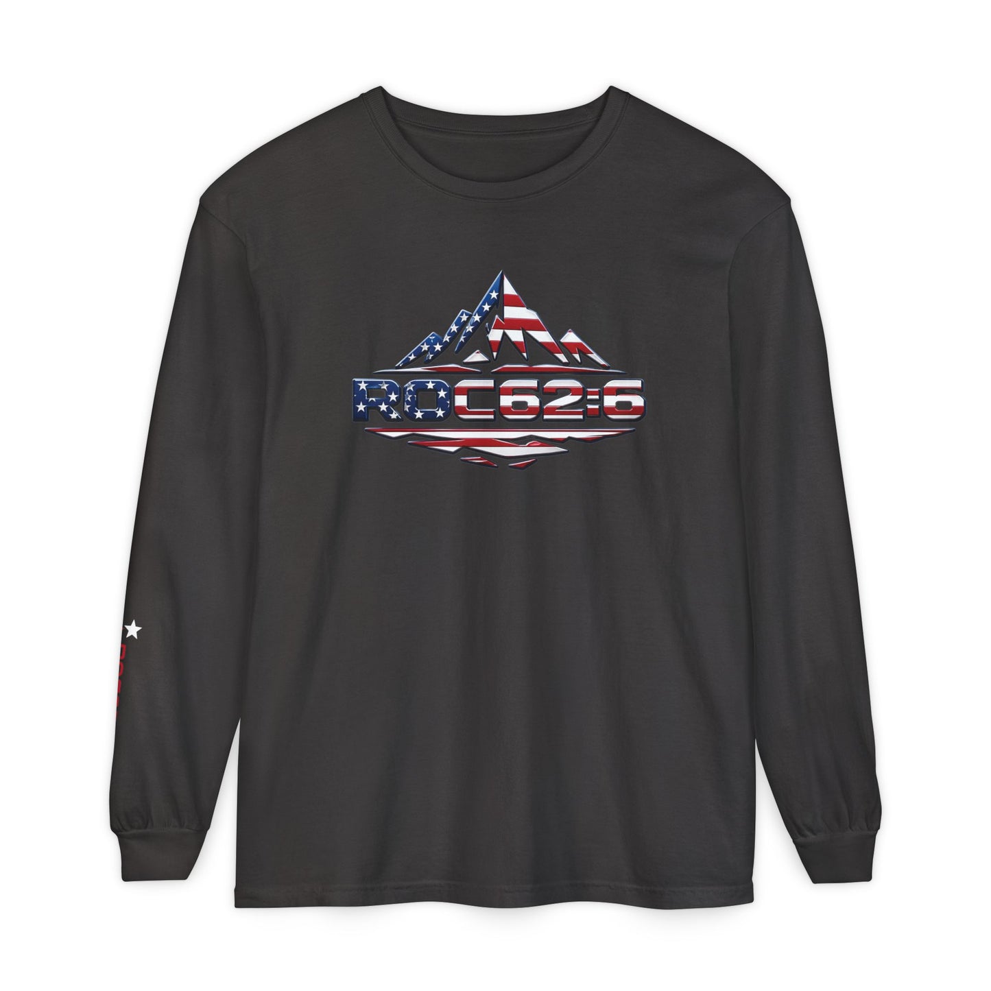 American Flag Mountain ROC626 Long Sleeve Shirt | Patriotic Outdoor Tee