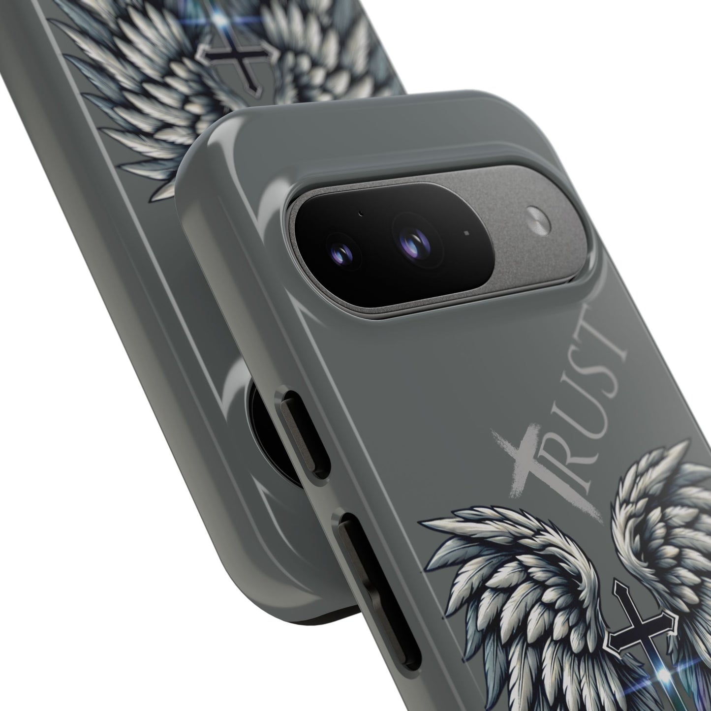 Wings Series Dark Grey Phone Case - Trust, Psalm 91:4 Design, Inspirational Gift, Christian Accessories, Spiritual Protection, Encouragement