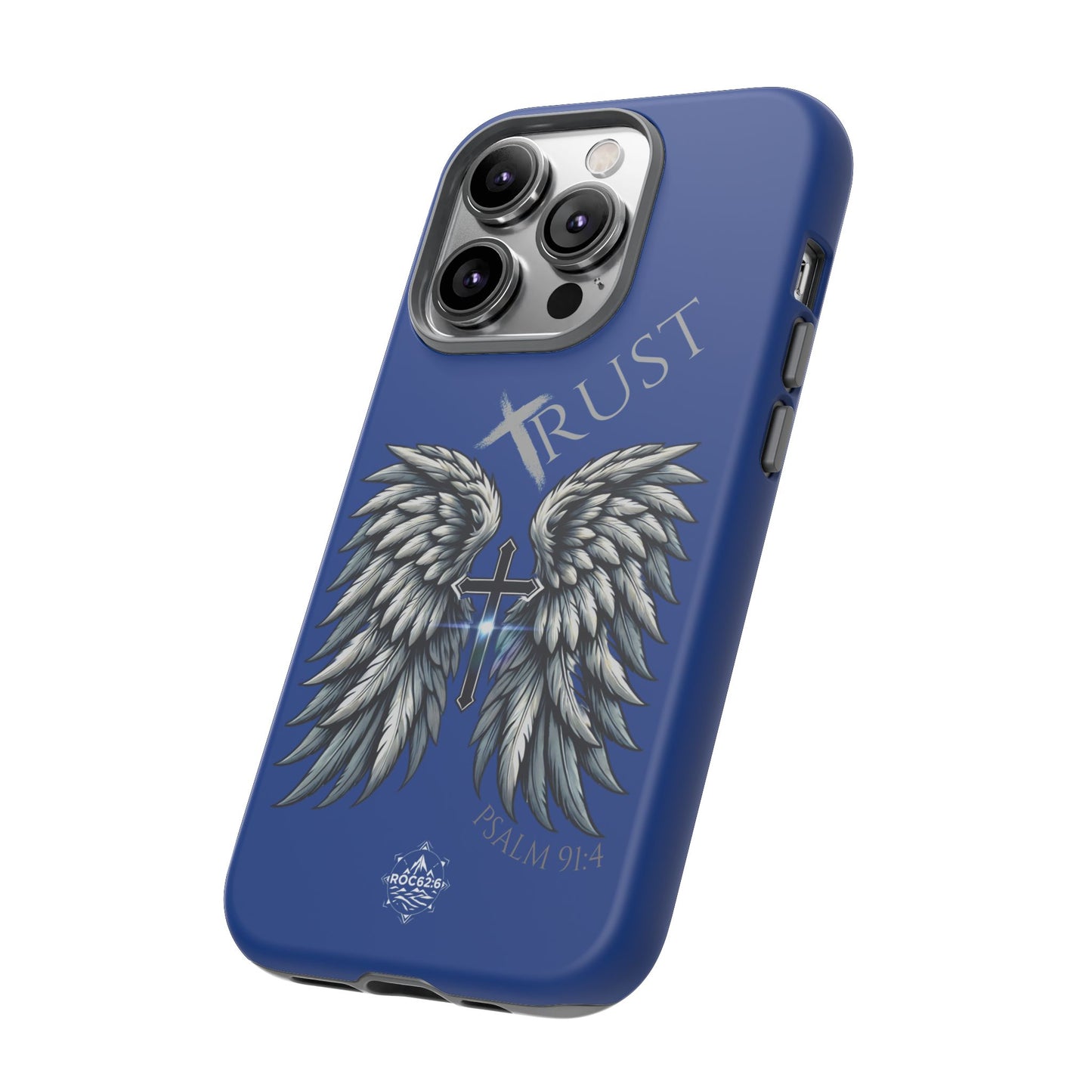 Wings Series Blue Phone Case - Trust, Psalm 91:4 Design, Inspirational Gift, Christian Accessories, Spiritual Protection, Encouragement