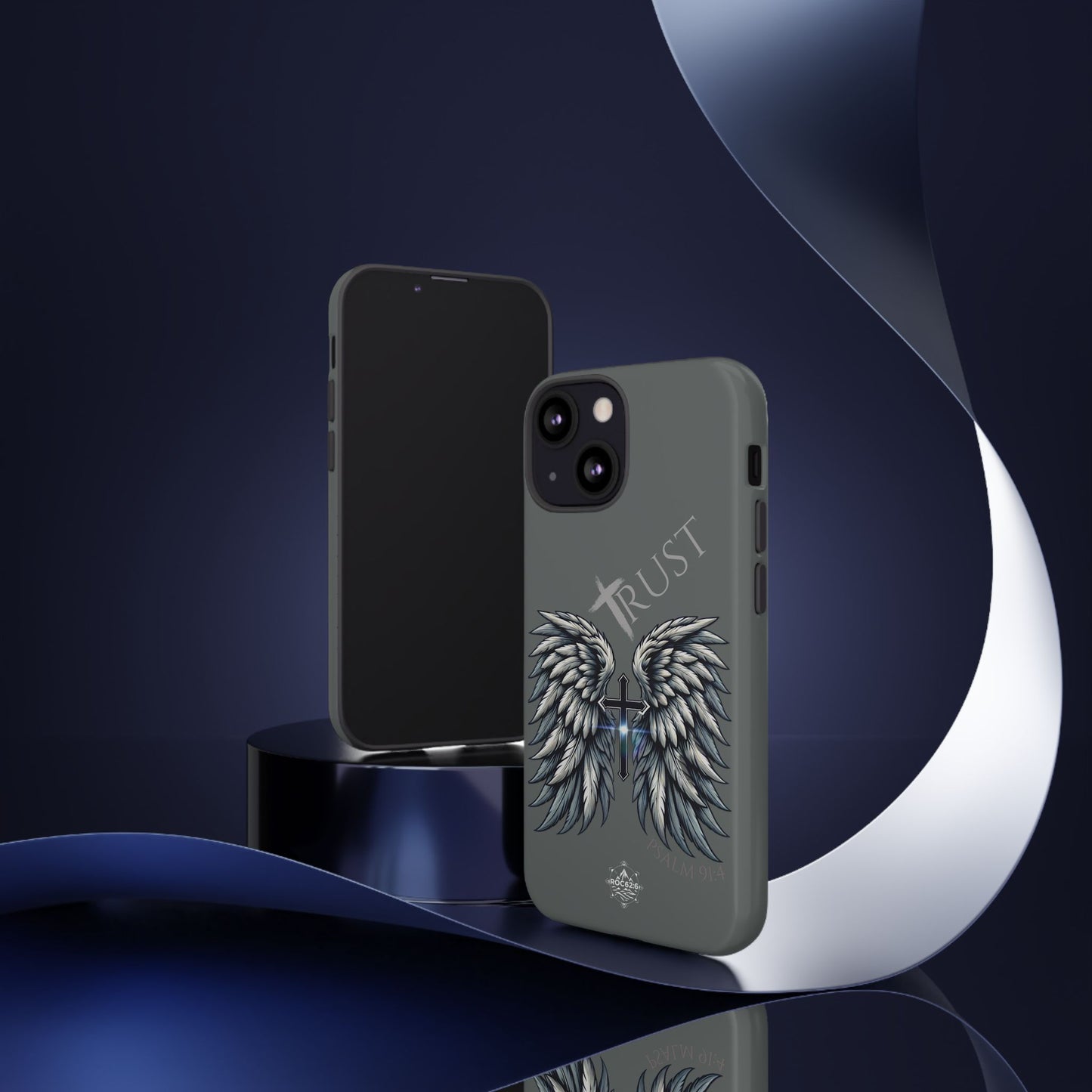 Wings Series Dark Grey Phone Case - Trust, Psalm 91:4 Design, Inspirational Gift, Christian Accessories, Spiritual Protection, Encouragement