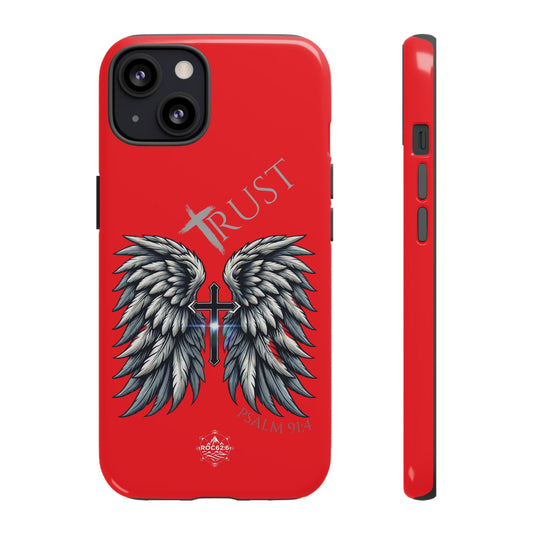 Wings Series Red Phone Case - Trust, Psalm 91:4 Design, Inspirational Gift, Christian Accessories, Spiritual Protection, Encouragement
