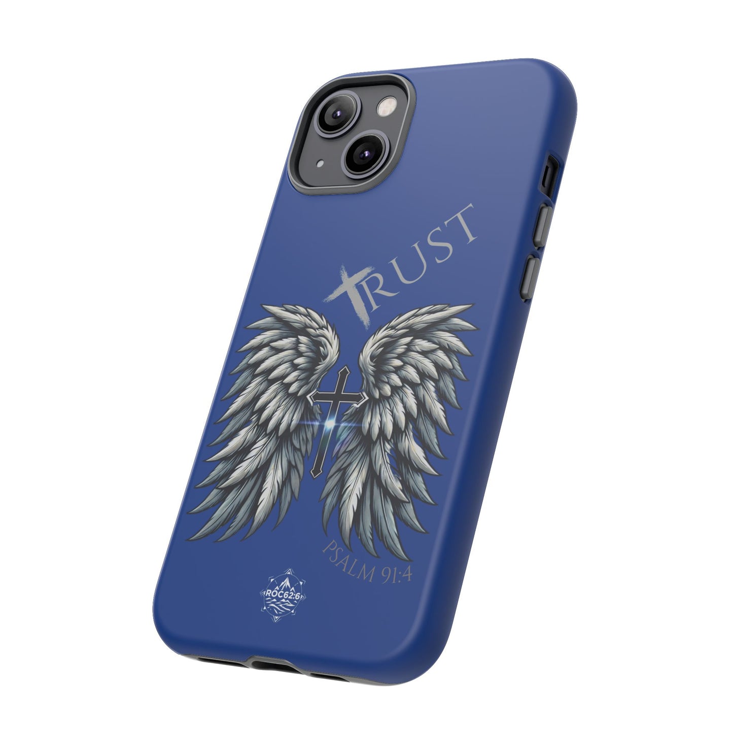 Wings Series Blue Phone Case - Trust, Psalm 91:4 Design, Inspirational Gift, Christian Accessories, Spiritual Protection, Encouragement