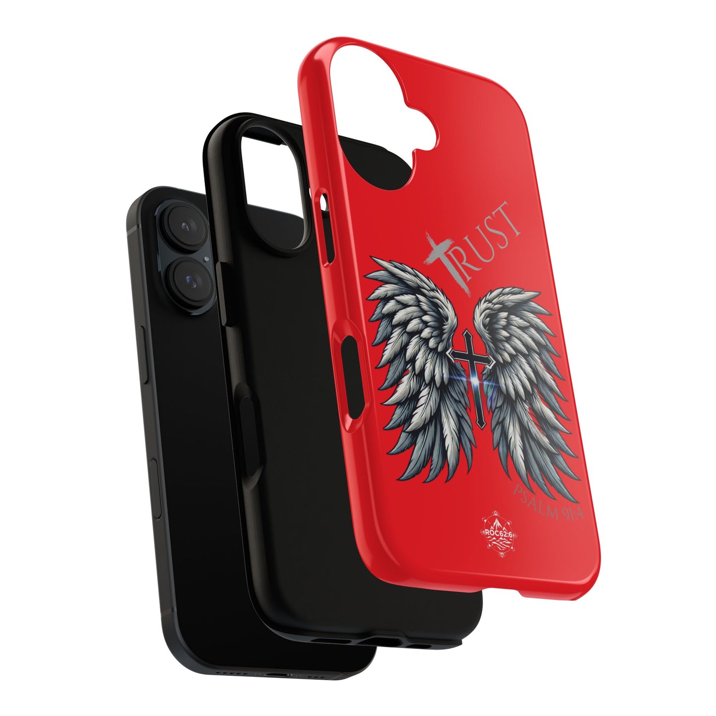 Wings Series Red Phone Case - Trust, Psalm 91:4 Design, Inspirational Gift, Christian Accessories, Spiritual Protection, Encouragement