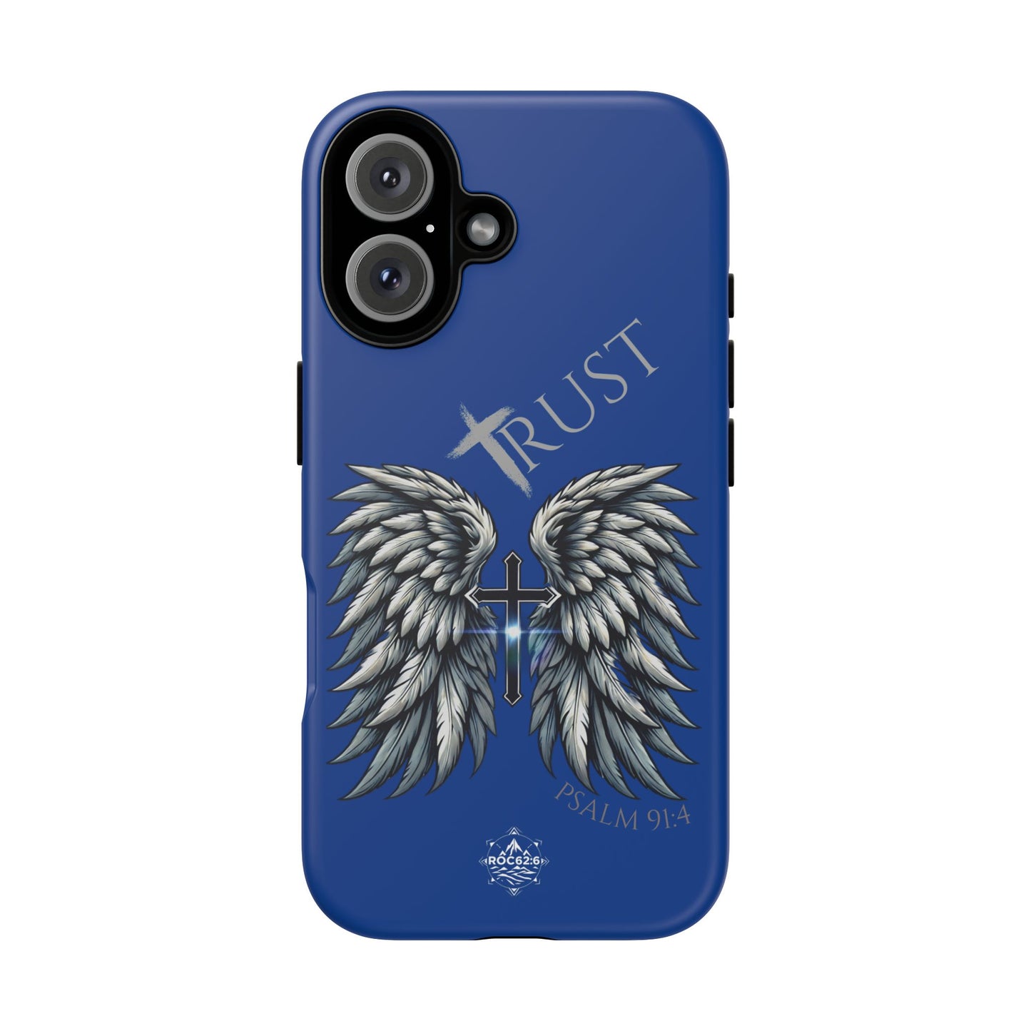 Wings Series Blue Phone Case - Trust, Psalm 91:4 Design, Inspirational Gift, Christian Accessories, Spiritual Protection, Encouragement