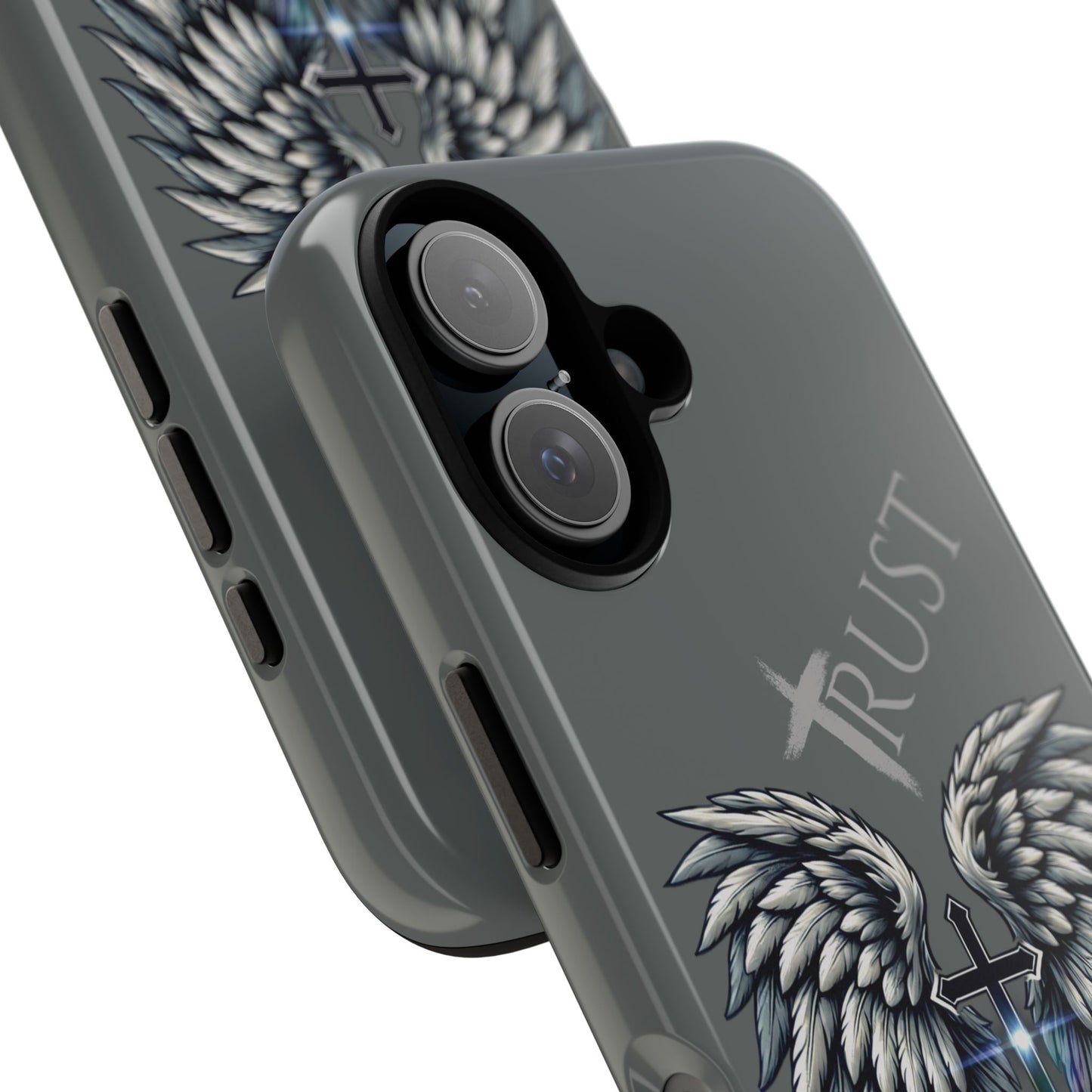 Wings Series Dark Grey Phone Case - Trust, Psalm 91:4 Design, Inspirational Gift, Christian Accessories, Spiritual Protection, Encouragement