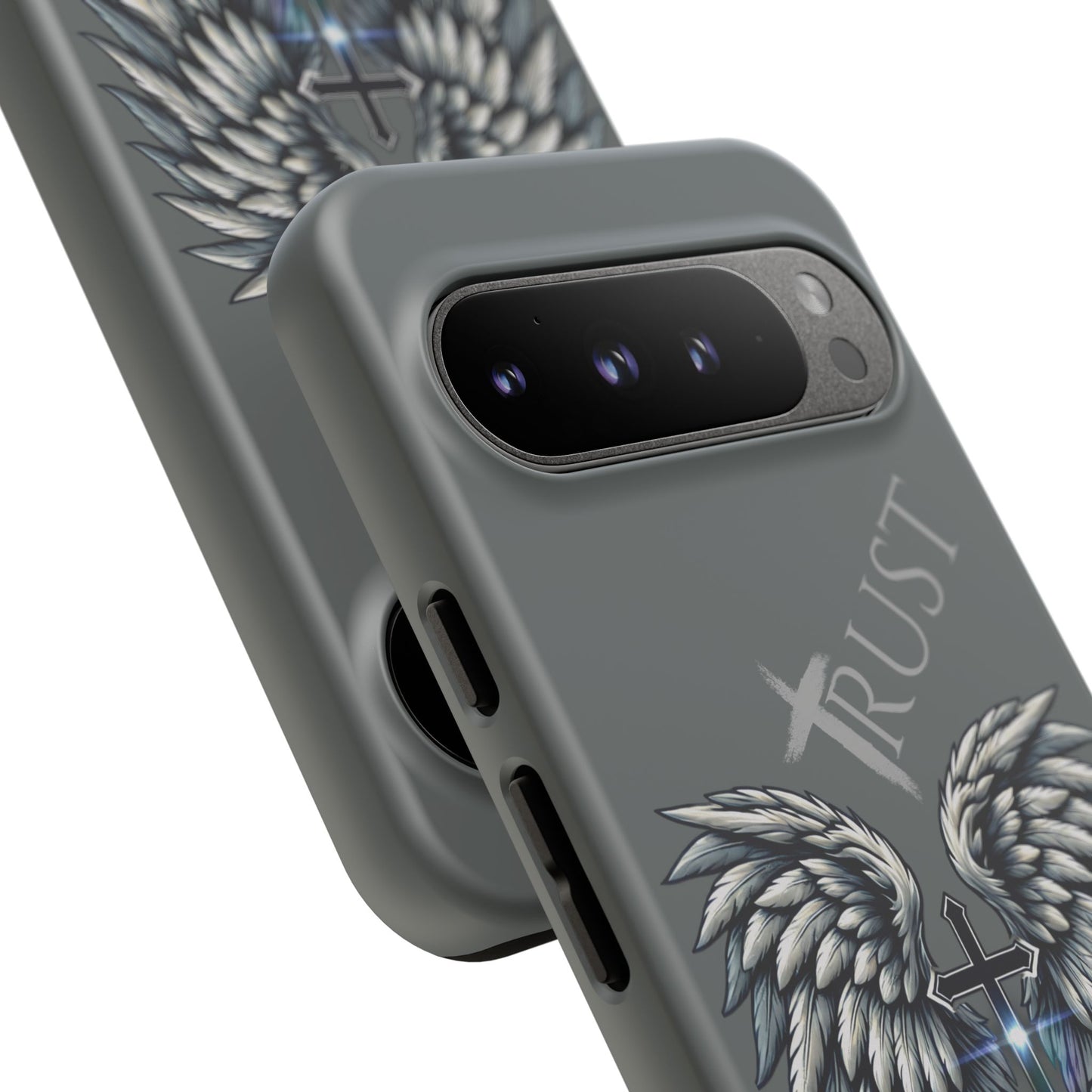 Wings Series Dark Grey Phone Case - Trust, Psalm 91:4 Design, Inspirational Gift, Christian Accessories, Spiritual Protection, Encouragement