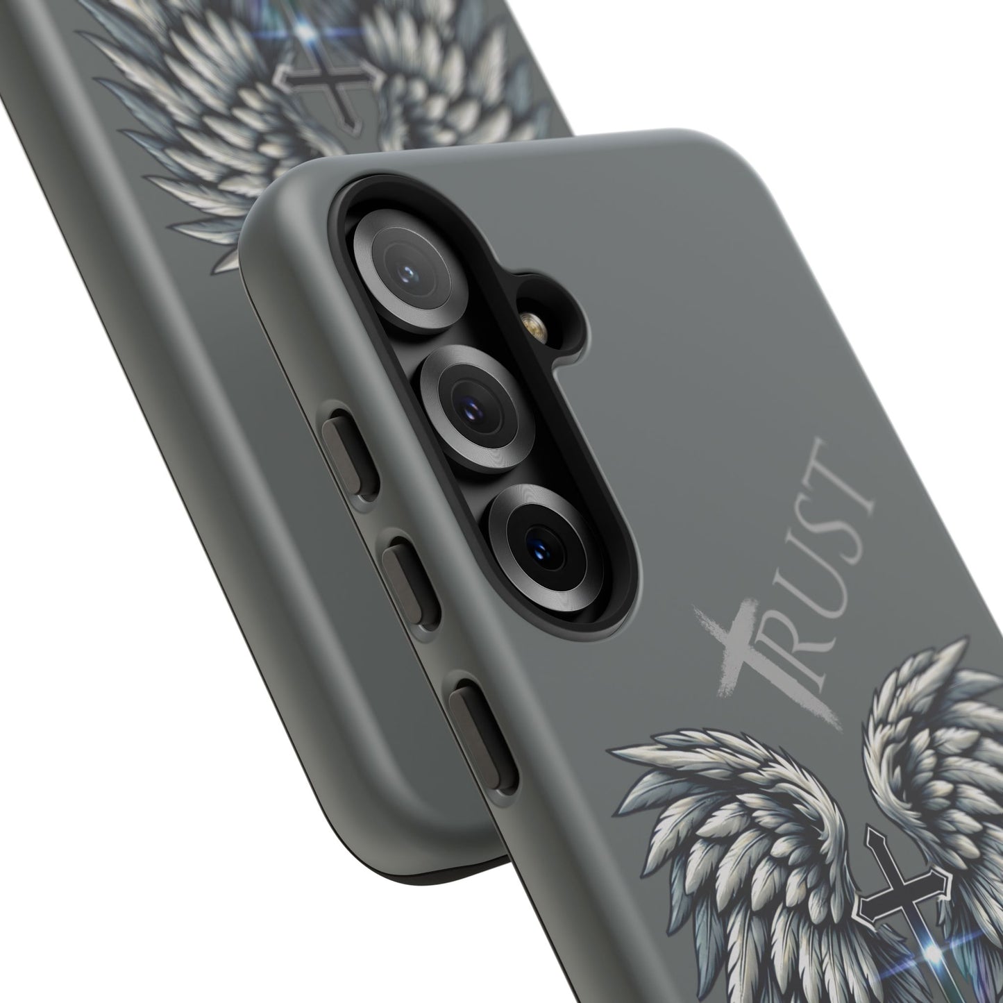 Wings Series Dark Grey Phone Case - Trust, Psalm 91:4 Design, Inspirational Gift, Christian Accessories, Spiritual Protection, Encouragement
