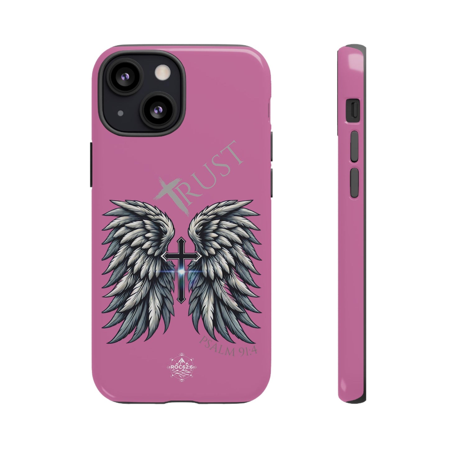 Wings Series Pink Phone Case - Trust, Psalm 91:4 Design, Inspirational Gift, Christian Accessories, Spiritual Protection, Encouragement