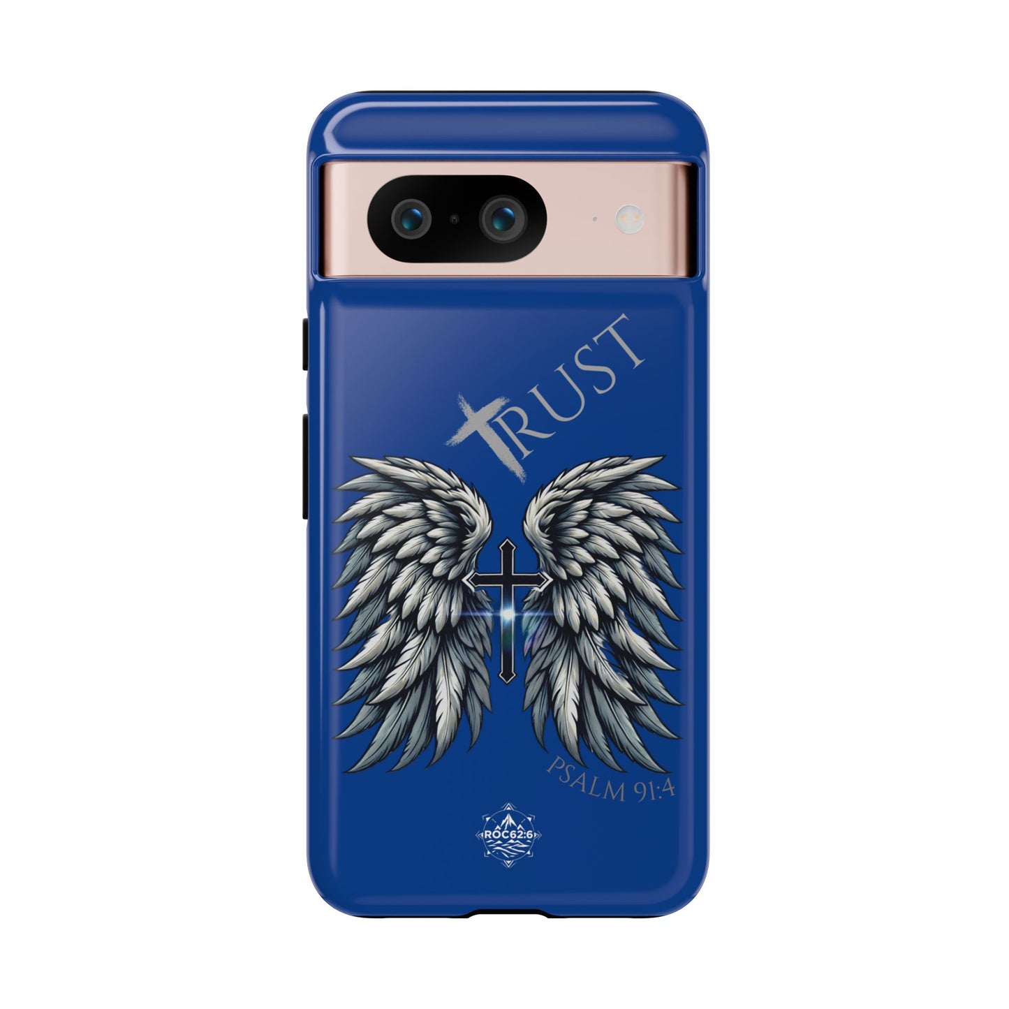 Wings Series Blue Phone Case - Trust, Psalm 91:4 Design, Inspirational Gift, Christian Accessories, Spiritual Protection, Encouragement