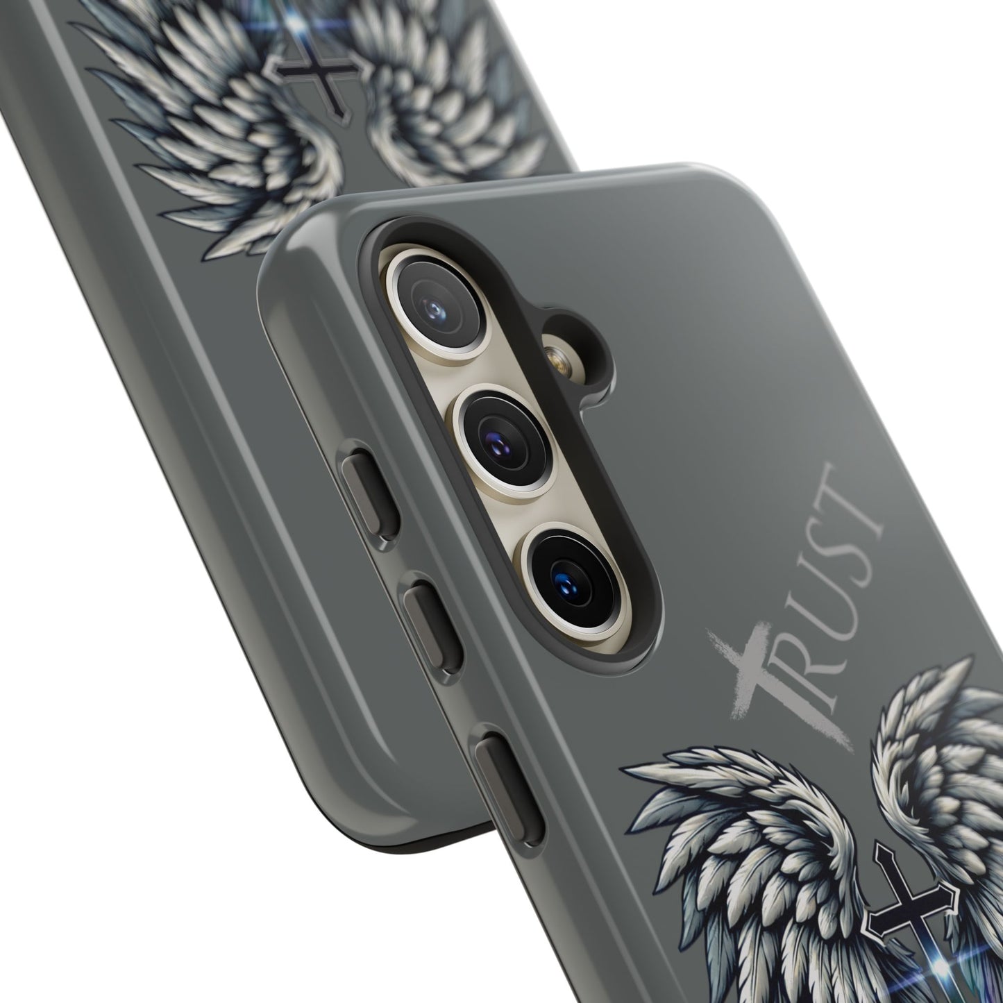 Wings Series Dark Grey Phone Case - Trust, Psalm 91:4 Design, Inspirational Gift, Christian Accessories, Spiritual Protection, Encouragement