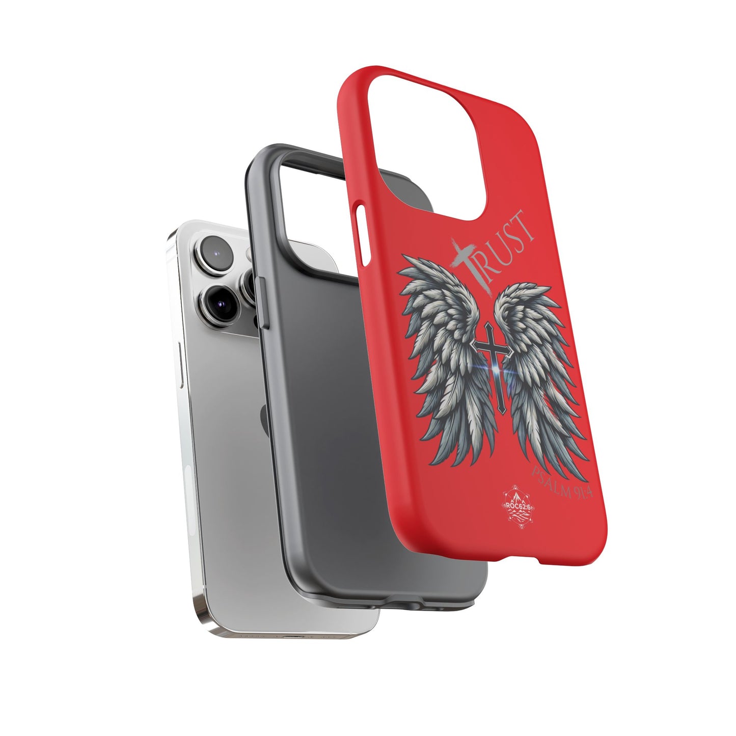 Wings Series Red Phone Case - Trust, Psalm 91:4 Design, Inspirational Gift, Christian Accessories, Spiritual Protection, Encouragement