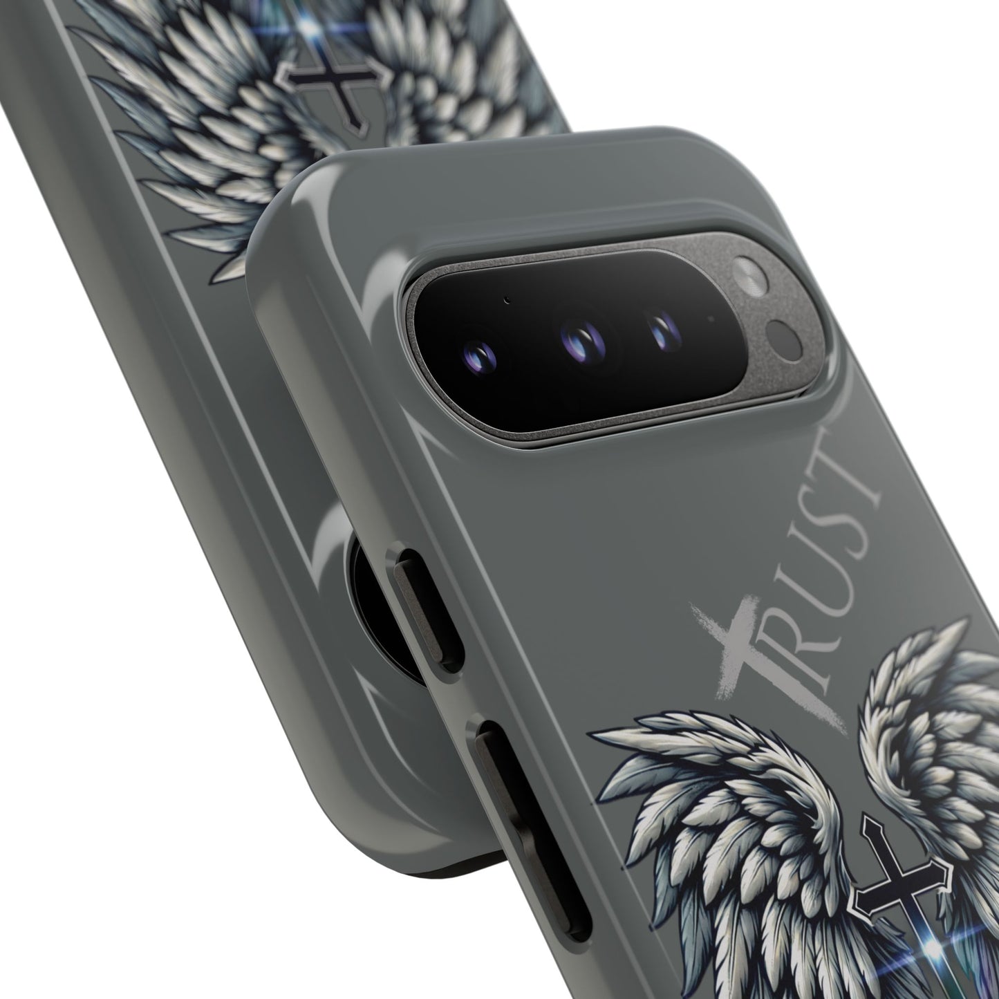 Wings Series Dark Grey Phone Case - Trust, Psalm 91:4 Design, Inspirational Gift, Christian Accessories, Spiritual Protection, Encouragement