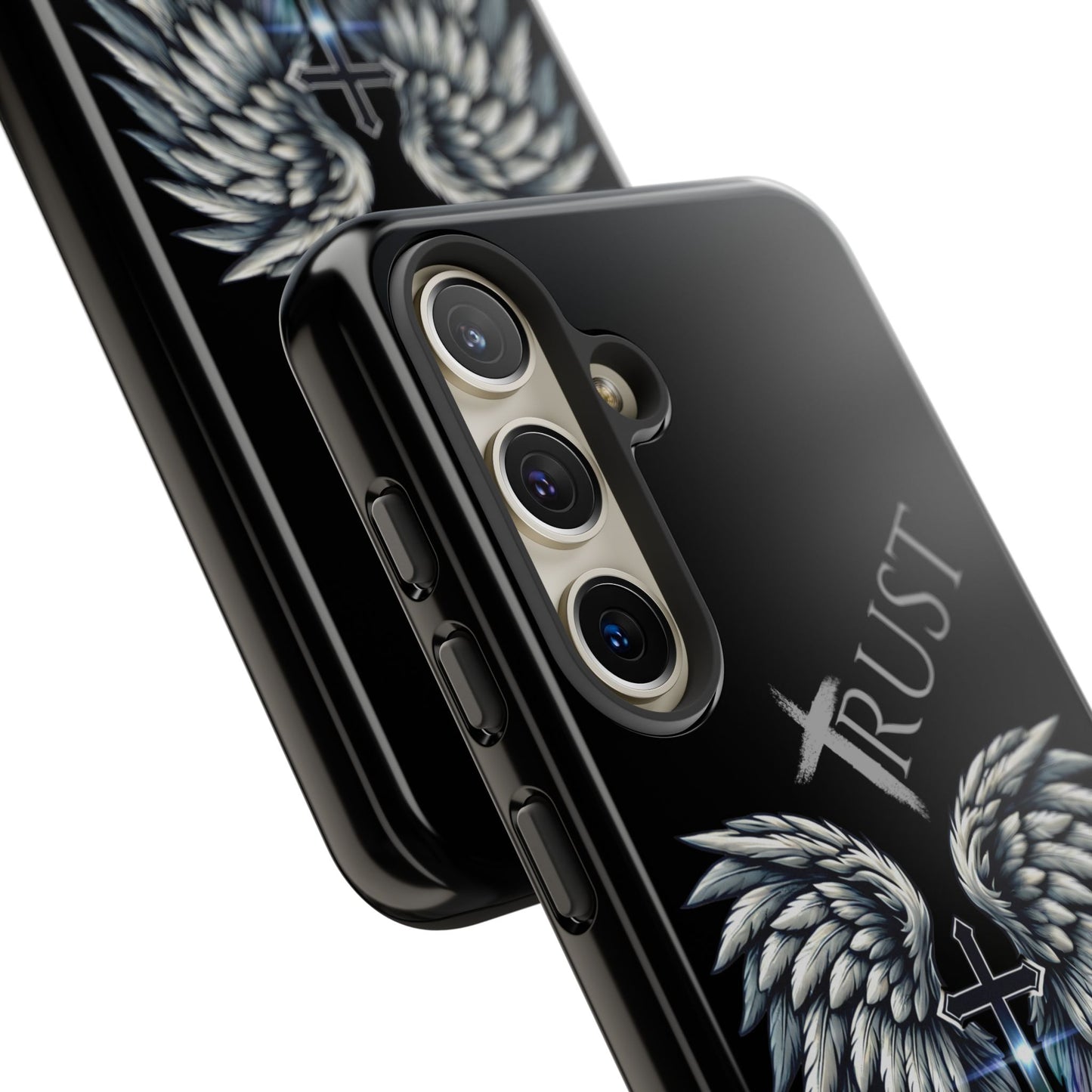 Wings Series Black Phone Case - Trust, Psalm 91:4 Design, Inspirational Gift, Christian Accessories, Spiritual Protection, Encouragement