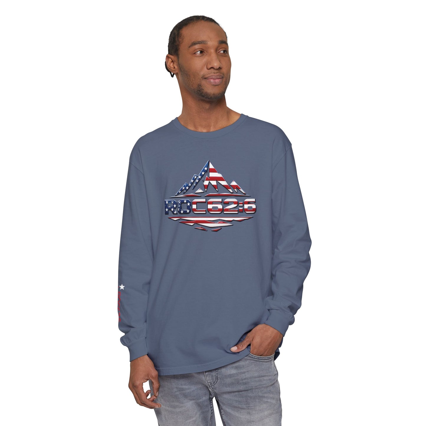 American Flag Mountain ROC626 Long Sleeve Shirt | Patriotic Outdoor Tee