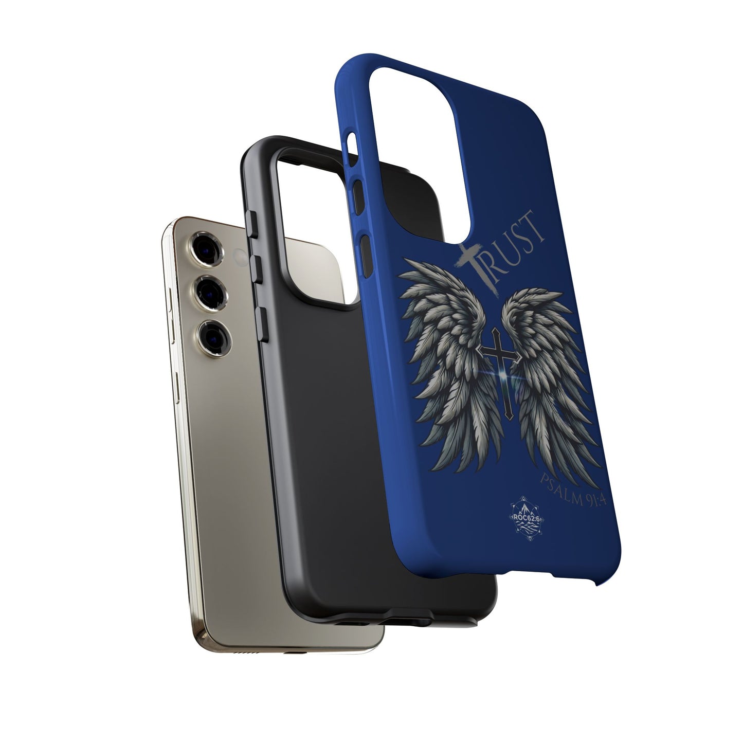 Wings Series Blue Phone Case - Trust, Psalm 91:4 Design, Inspirational Gift, Christian Accessories, Spiritual Protection, Encouragement