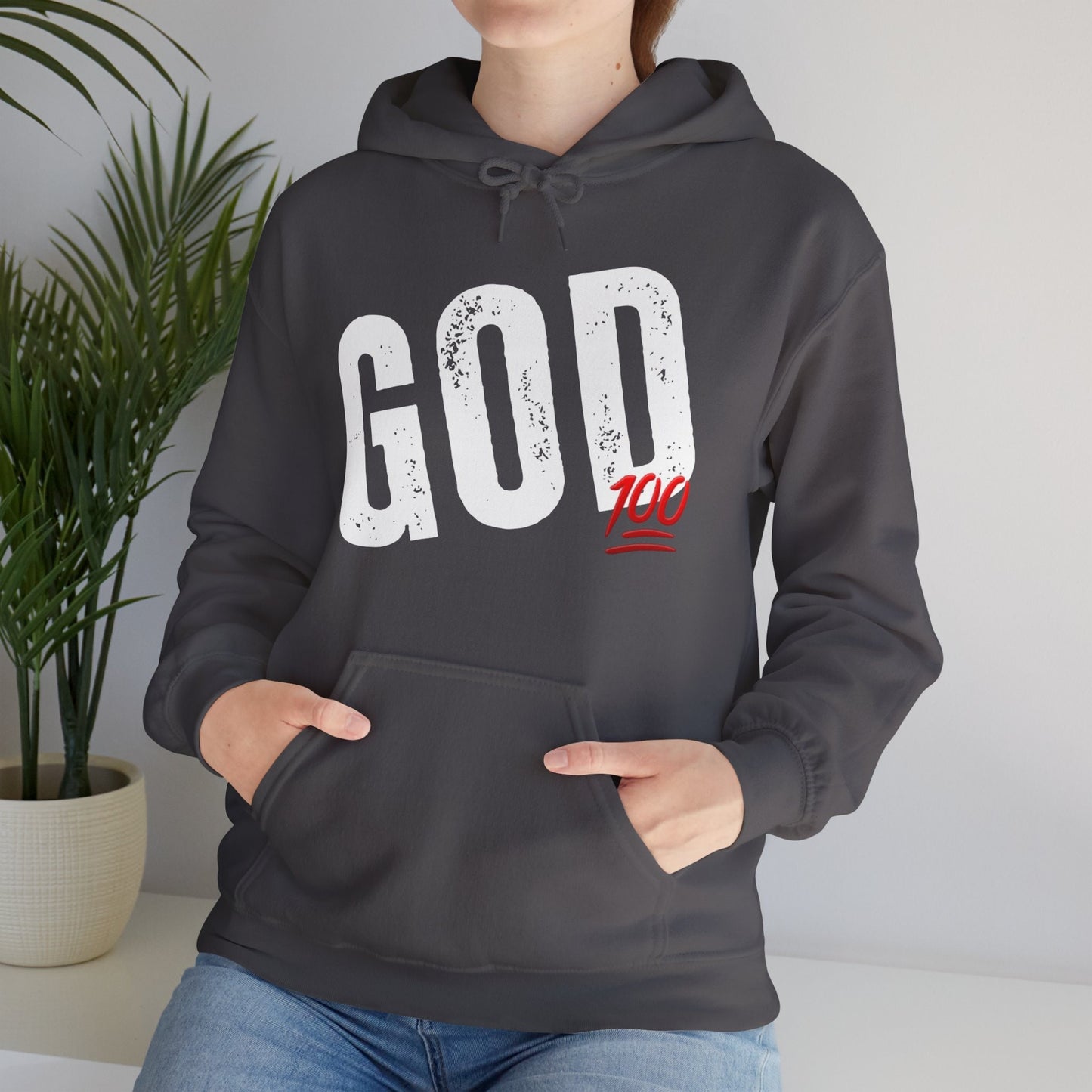 GOD 100 Hooded Sweatshirt, Gildan Heavy Blend™ Hoodie, Adult Unisex Faith Hoodies, Motivational Gift Hoodie, Aesthetic Christian Apparel