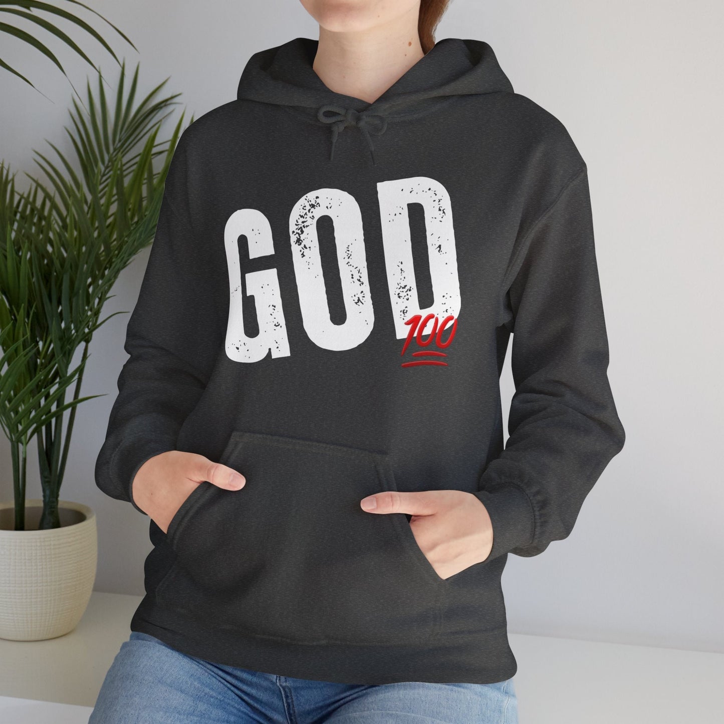 GOD 100 Hooded Sweatshirt, Gildan Heavy Blend™ Hoodie, Adult Unisex Faith Hoodies, Motivational Gift Hoodie, Aesthetic Christian Apparel