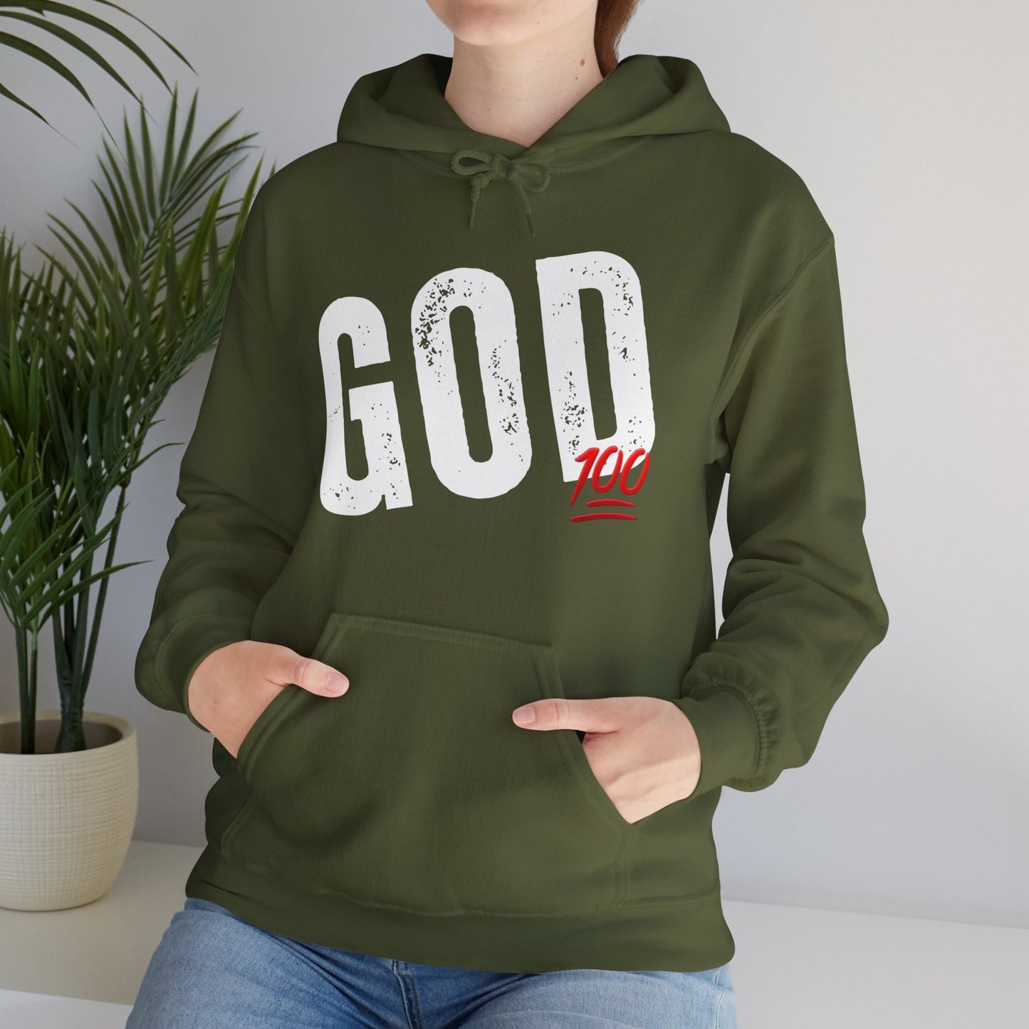 GOD 100 Hooded Sweatshirt, Gildan Heavy Blend™ Hoodie, Adult Unisex Faith Hoodies, Motivational Gift Hoodie, Aesthetic Christian Apparel