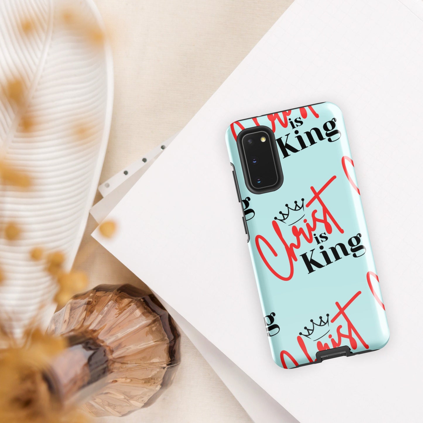 Christ is King Tough case for Samsung® Light Cyan - S21, S22, S23, S24 Series, Phone Case, Christian Samsung Case, Designer Samsung Case