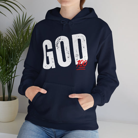 GOD 100 Hooded Sweatshirt, Gildan Heavy Blend™ Hoodie, Adult Unisex Faith Hoodies, Motivational Gift Hoodie, Aesthetic Christian Apparel