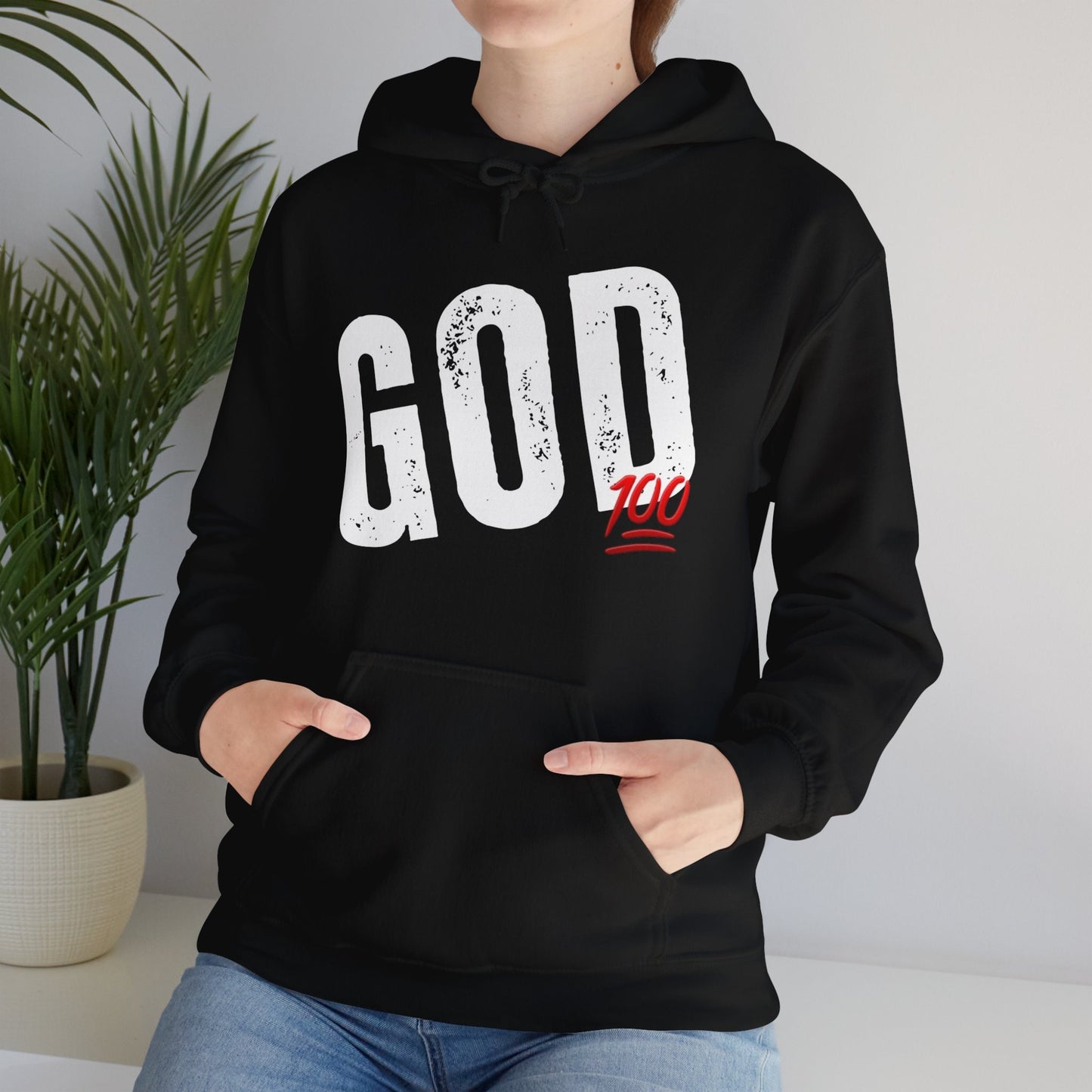 GOD 100 Hooded Sweatshirt, Gildan Heavy Blend™ Hoodie, Adult Unisex Faith Hoodies, Motivational Gift Hoodie, Aesthetic Christian Apparel