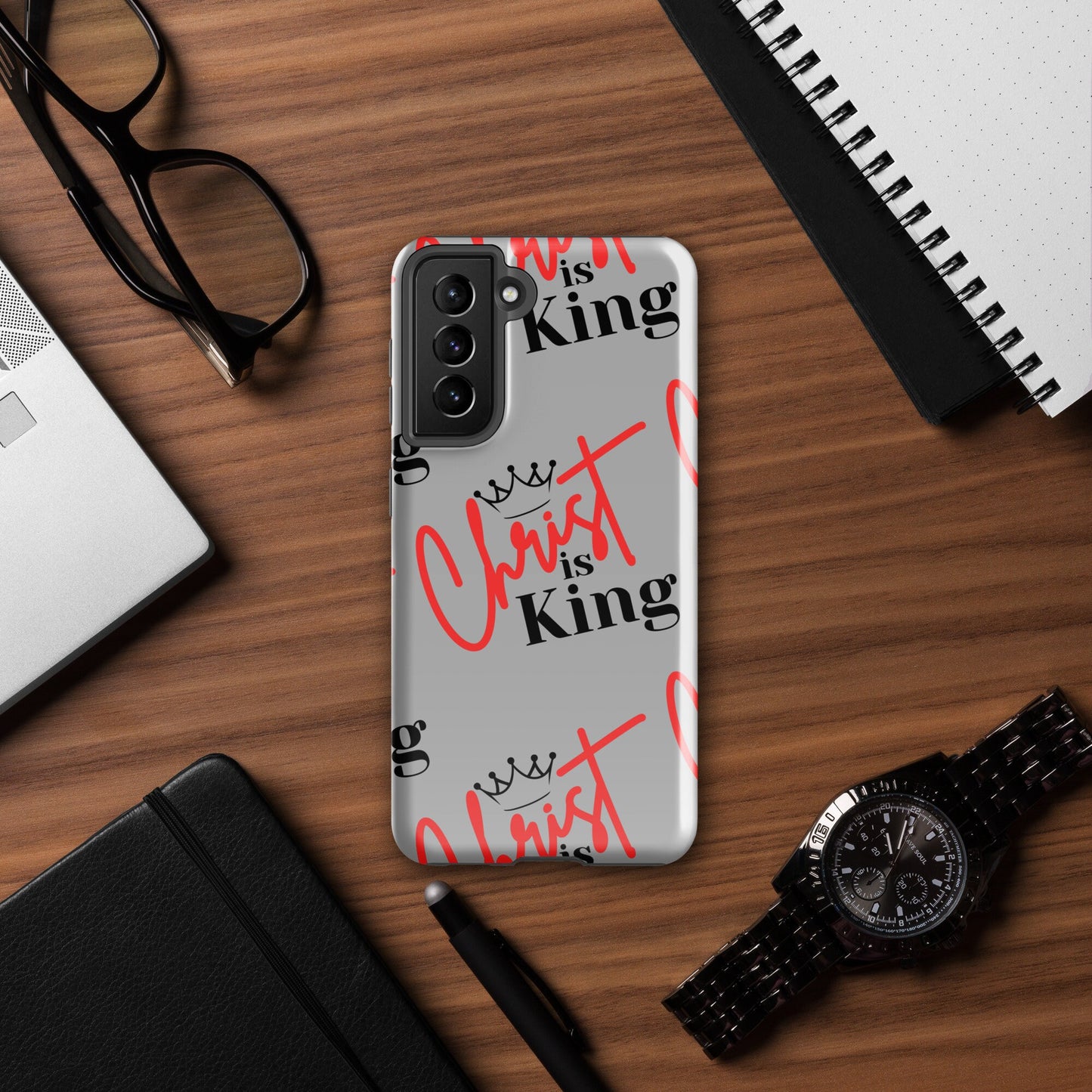Christ is King Tough case for Samsung® Silver - S21, S22, S23, S24 Series, Jesus Samsung Case, Christian Samsung Case, Designer Samsung Case