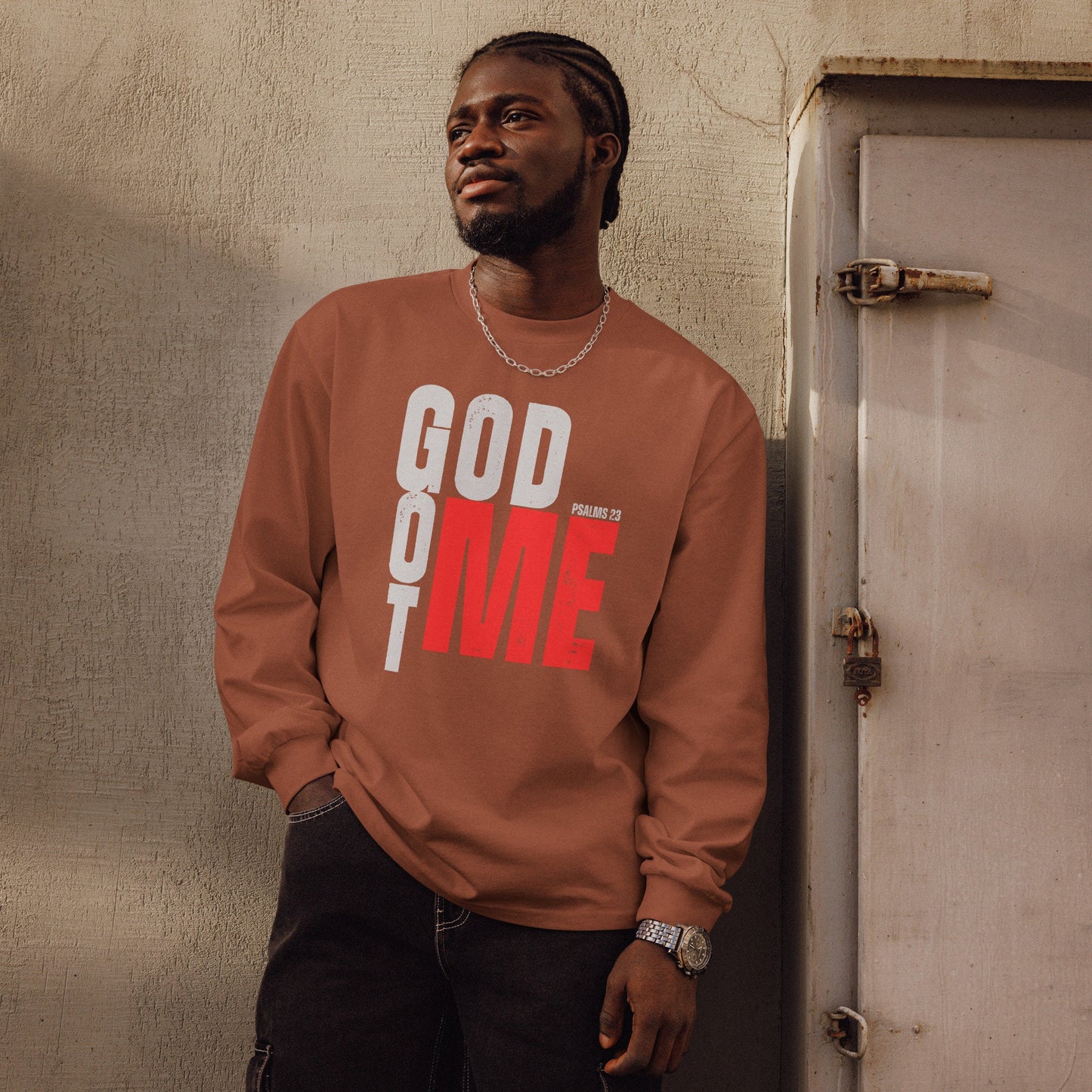 GOD GOT ME Premium heavyweight long sleeve shirt, Psalm 23 Tee, God with Me Tee, Christian Apparel, Christian Attire, Jesus With Me Tee.